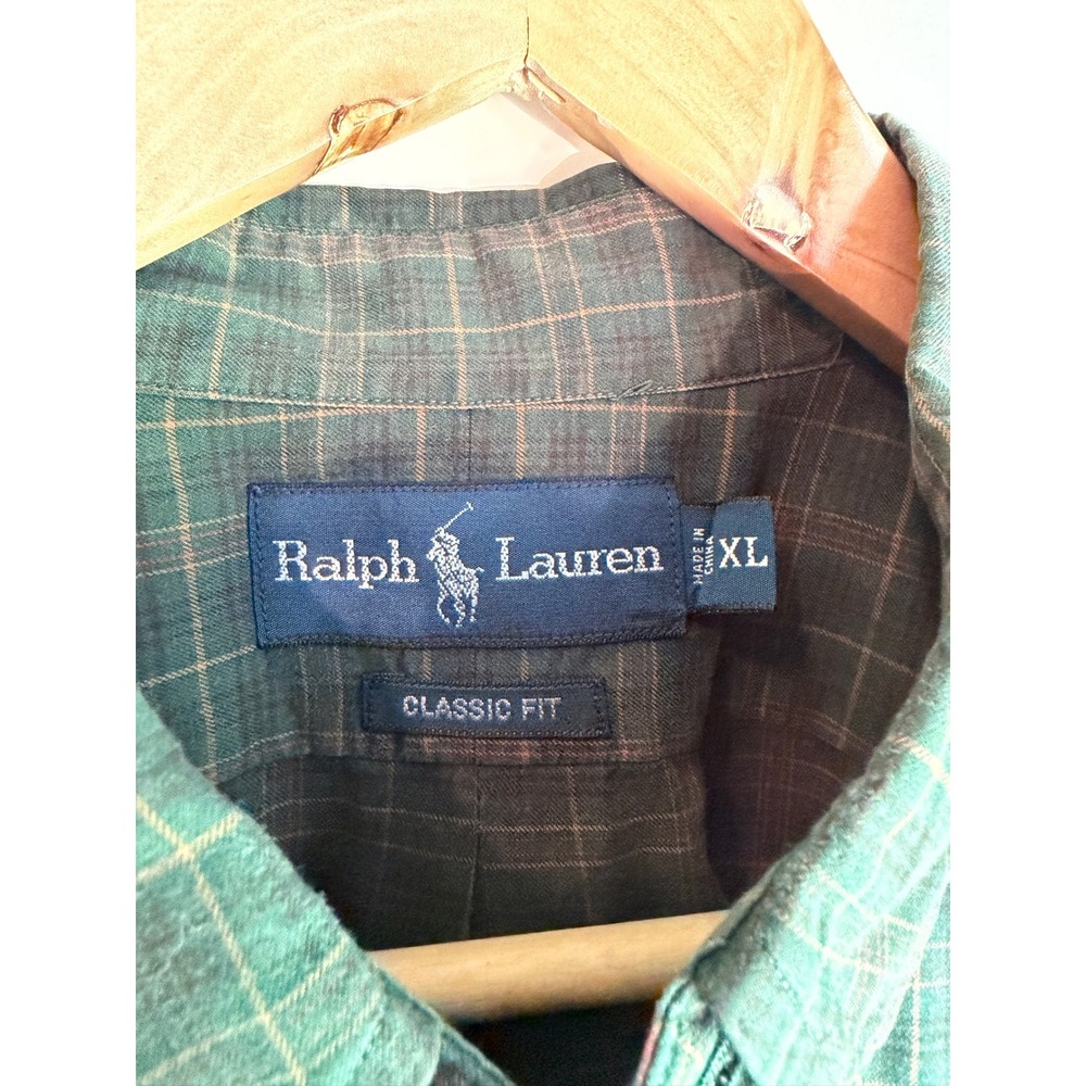 Ralph Lauren Mens XL Classic Fit Green Plaid Button Down Shirt Long Sleeve Pony - Picture 2 of 4